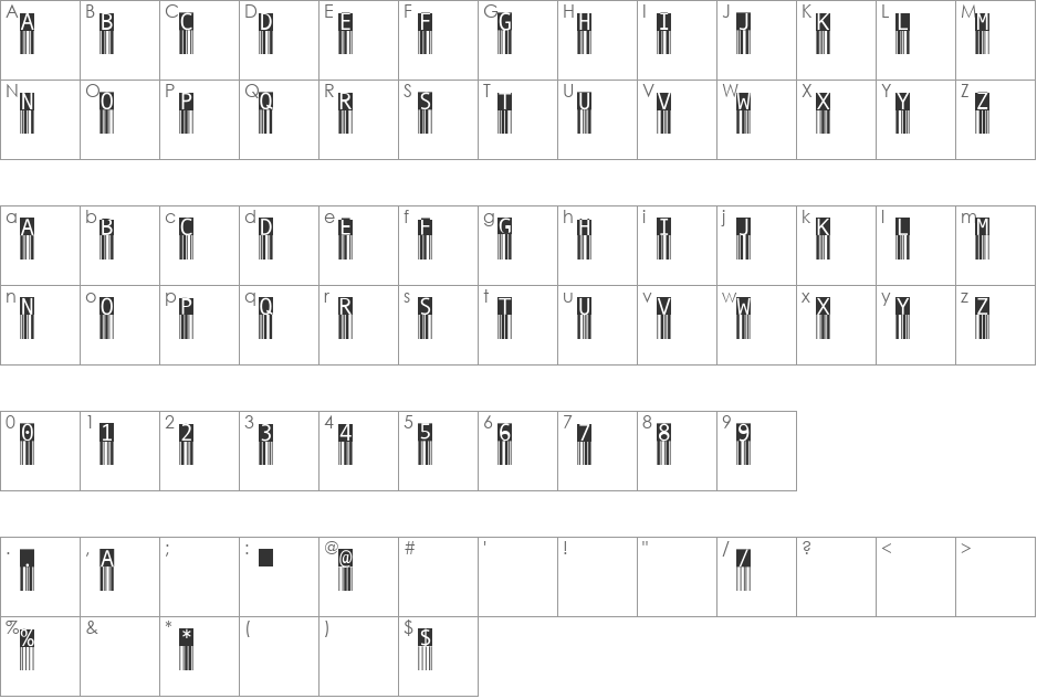 BarMKode font character map preview