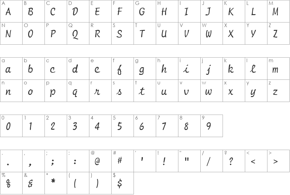 Script Mono font character map preview