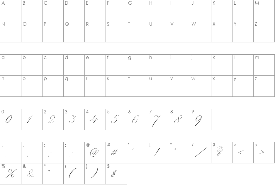 Script Thin Pen font character map preview