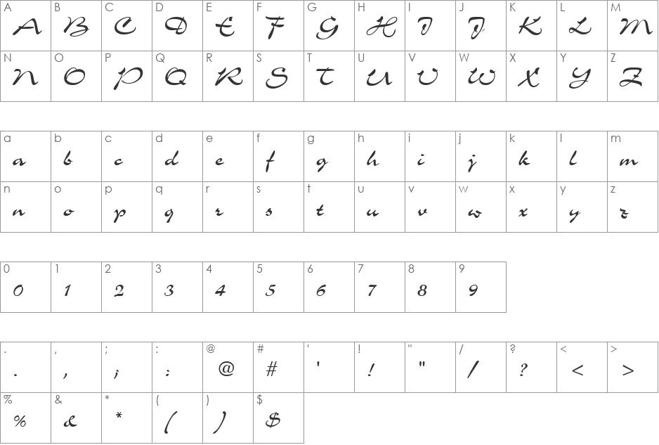 Script-C721 font character map preview