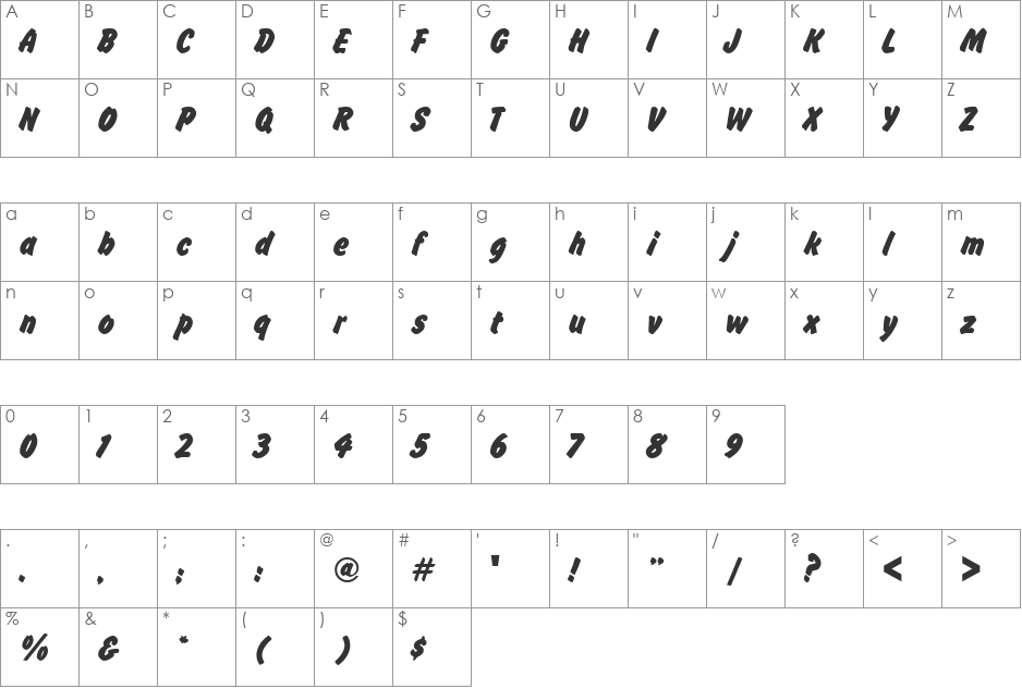 Script-F760 font character map preview