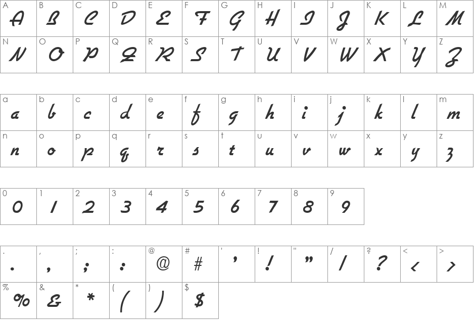 Script-G731 font character map preview