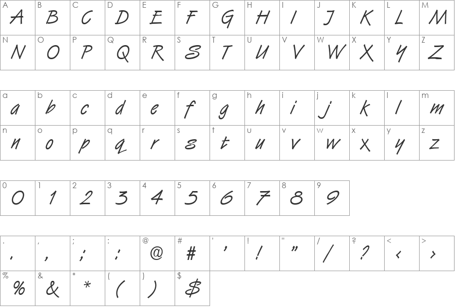 Script-H850 font character map preview