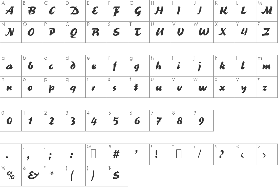 Script-R691 font character map preview