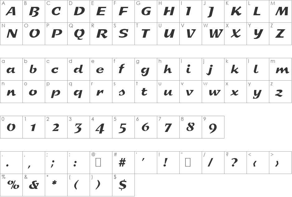 Script-S800 font character map preview