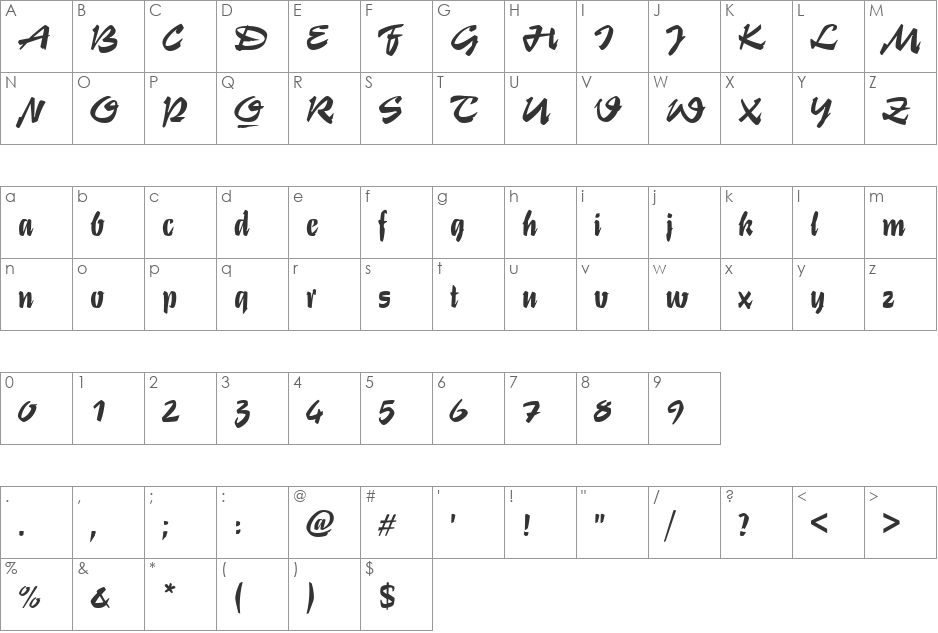 Script-S840 font character map preview