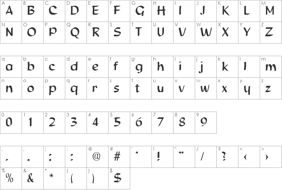 Script-S850 font character map preview