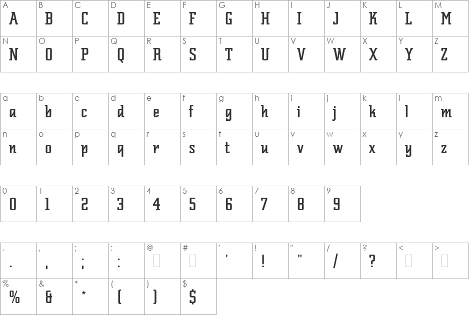 Scriptek font character map preview