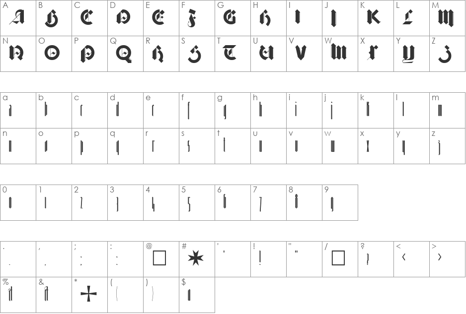 Barnbrook font character map preview