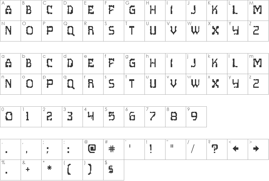 Scritzy X font character map preview
