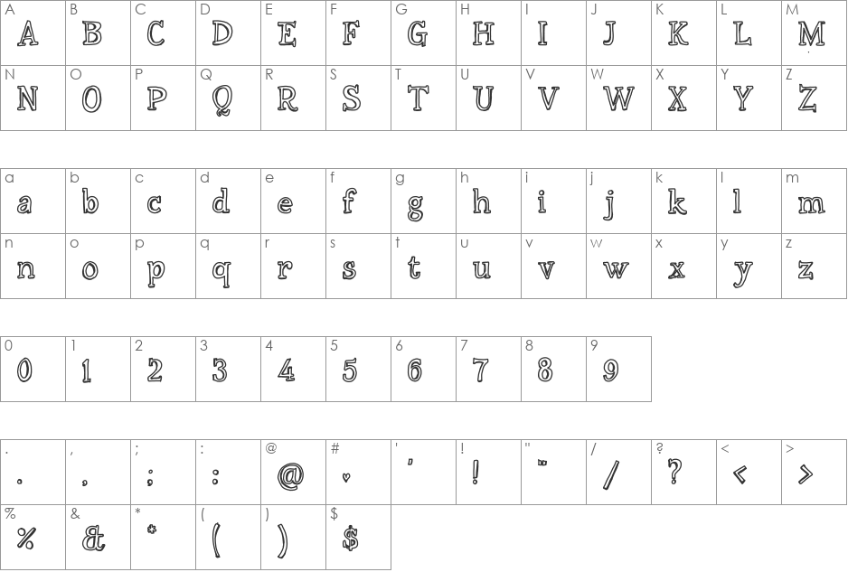 Scrobbly  font character map preview