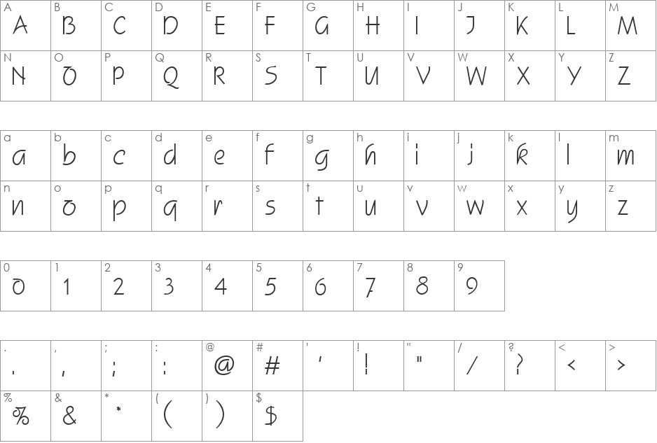 Scroll font character map preview