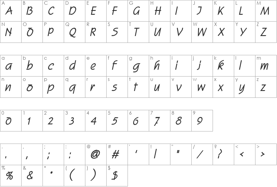 Scroll Heavy font character map preview