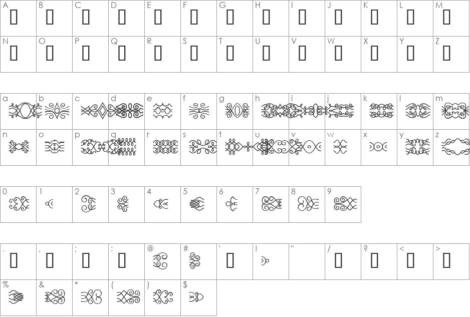 scrollworks font character map preview