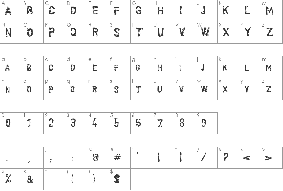Scroonge font character map preview