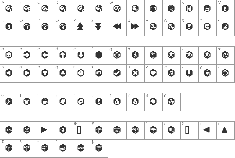 Scrotnig Hexes One font character map preview