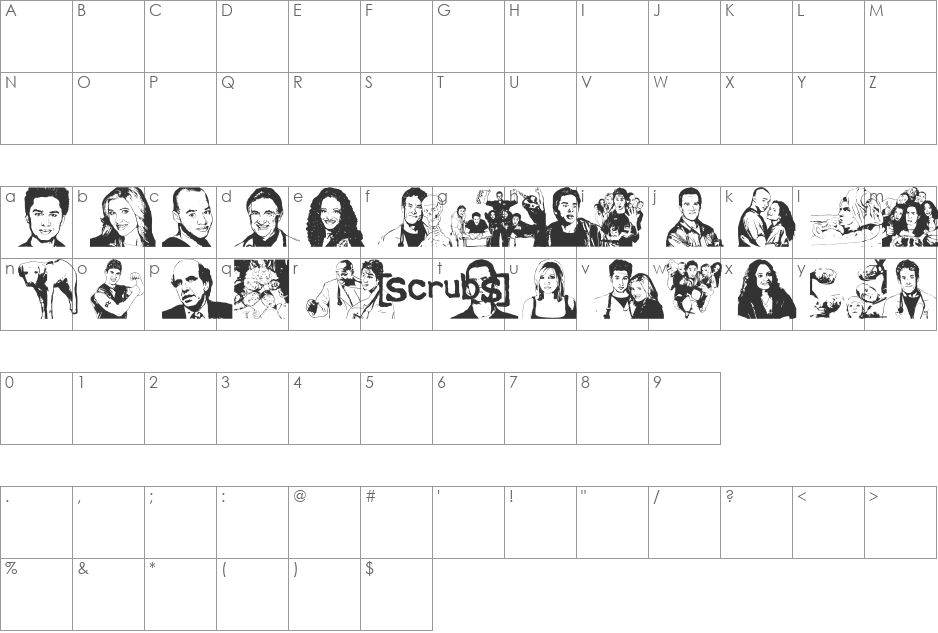 scrubbed font character map preview