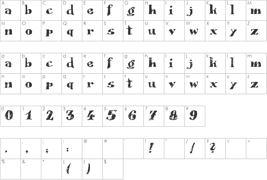 Scrubble font character map preview