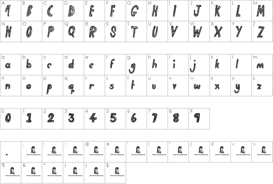 Scruffy Git font character map preview