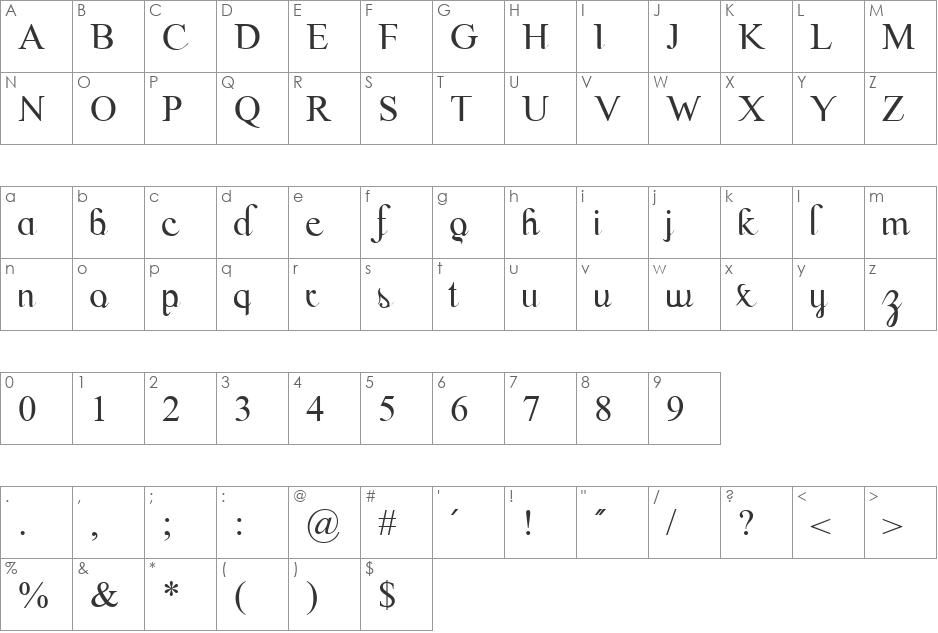 Scrypticali font character map preview