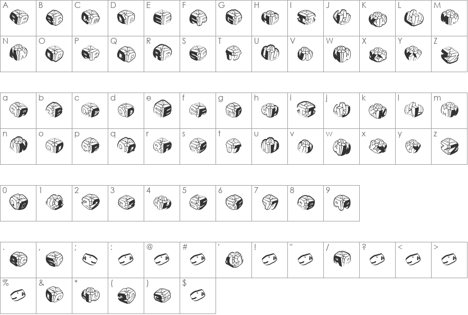 Sculptures font character map preview