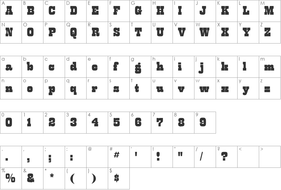 Barnum Block CG font character map preview