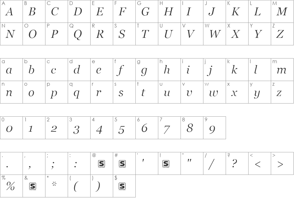 SD Georgia Light Demo font character map preview