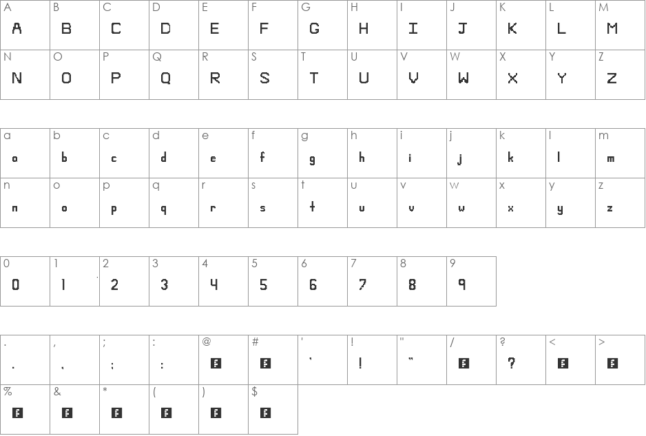 SD Square Cut font character map preview