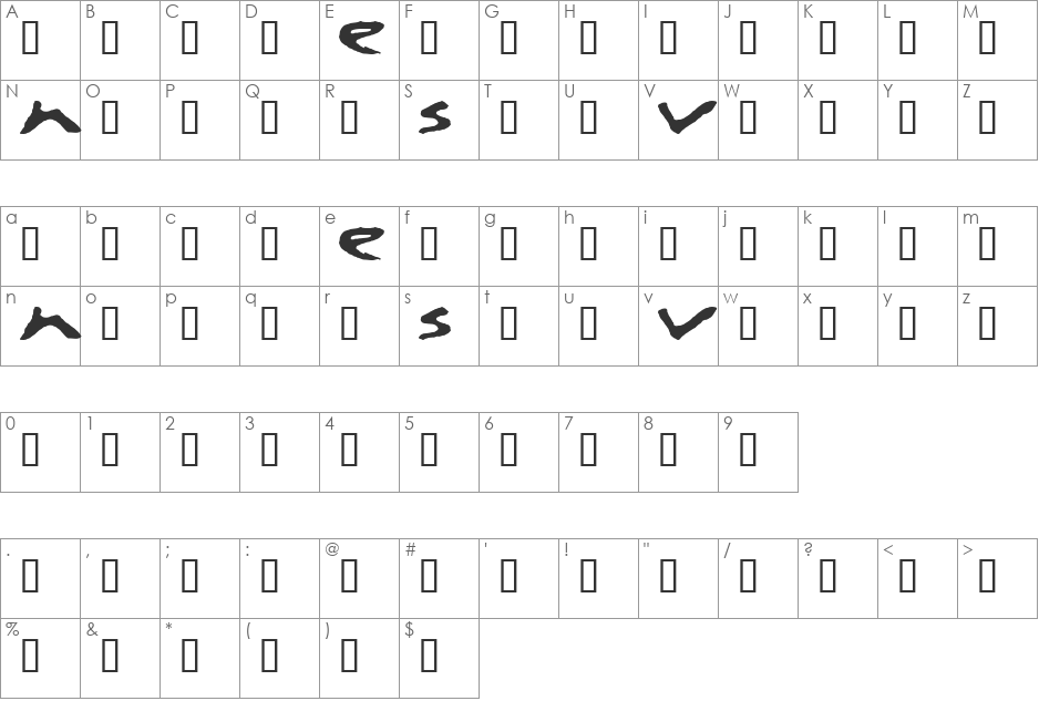 se7en font character map preview