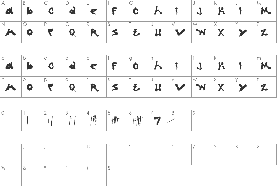 Se7en font character map preview