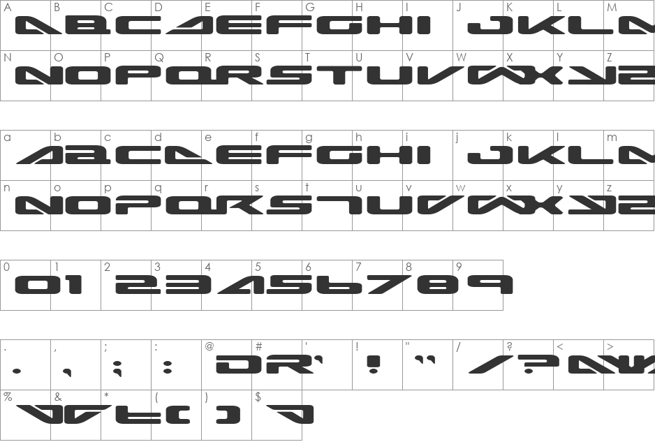 Sea Dog 2001 Expanded font character map preview
