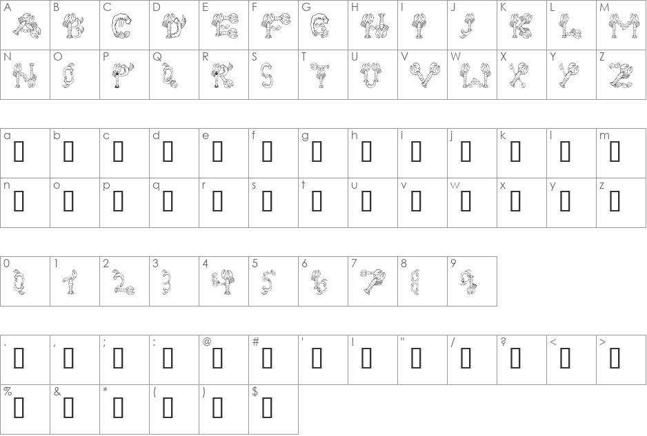 Seafood Mama font character map preview
