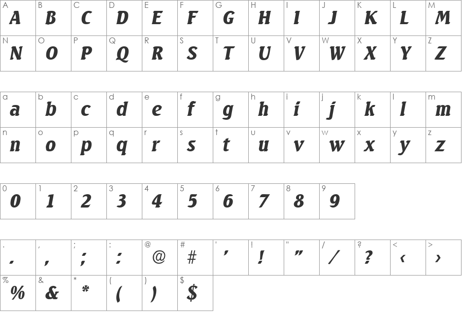 Seagull-BlackIta font character map preview
