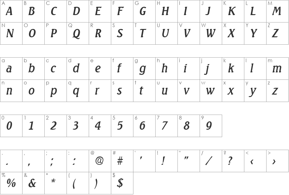 Seagull-MediumIta font character map preview