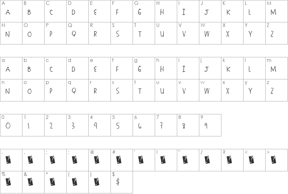 SeamingStitchy font character map preview