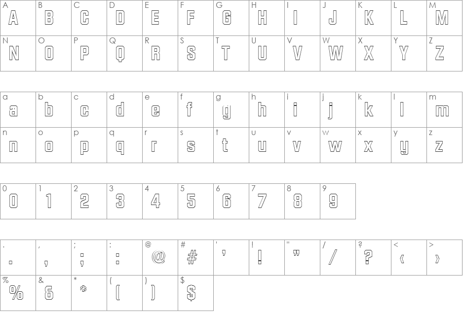 SeanBeckerOutline font character map preview