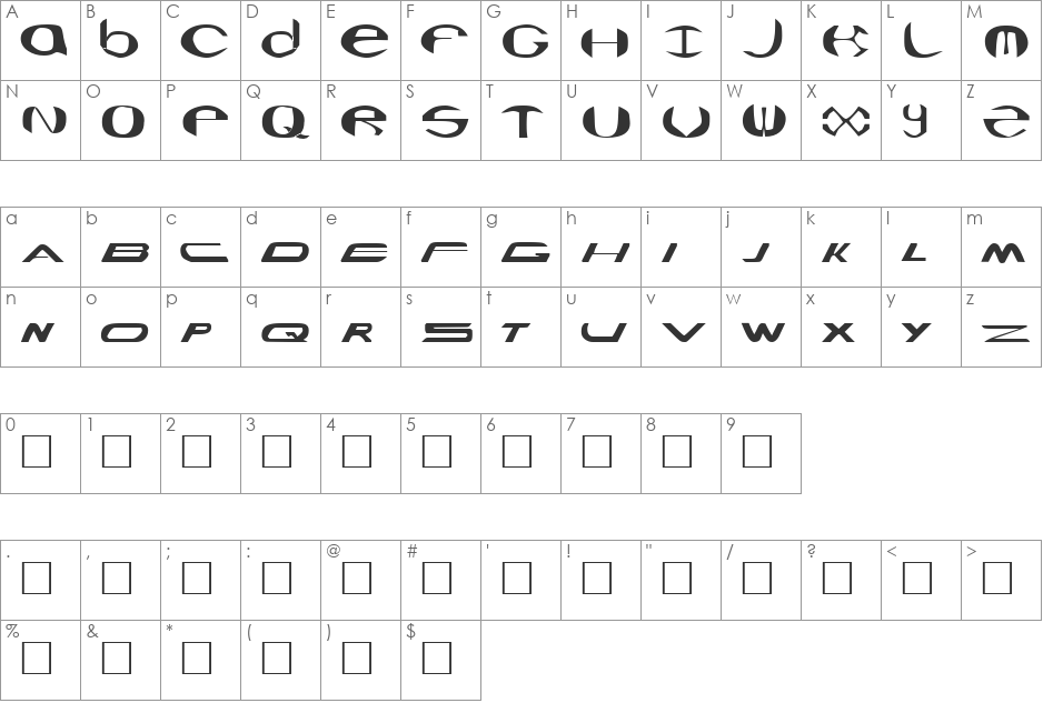 Seaquest font character map preview