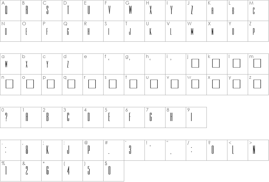 Searchlight font character map preview