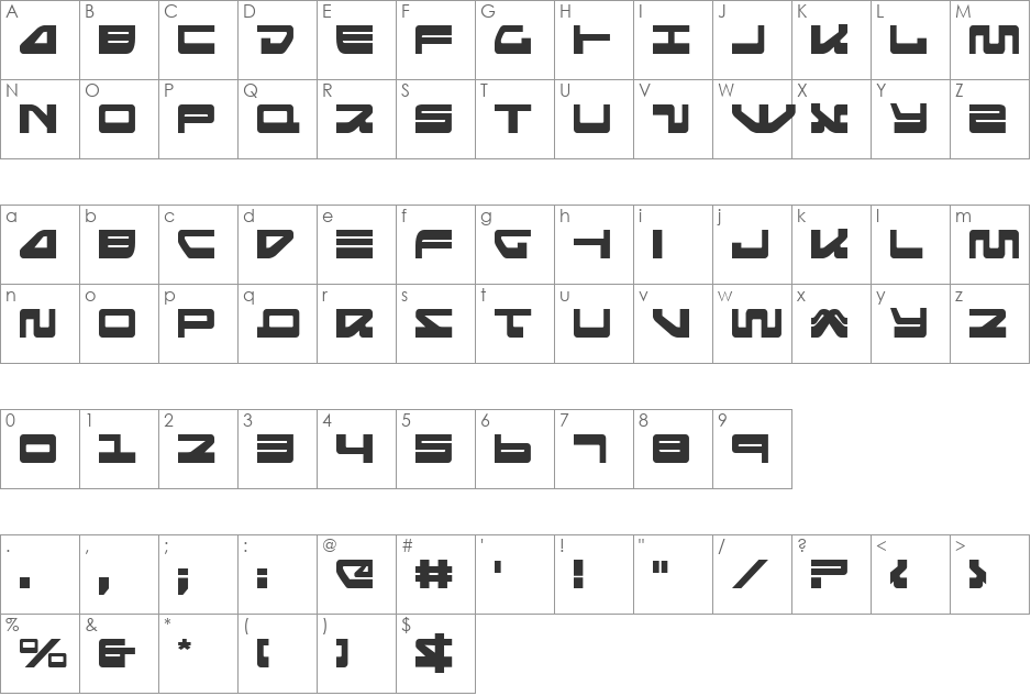 Searider Falcon font character map preview