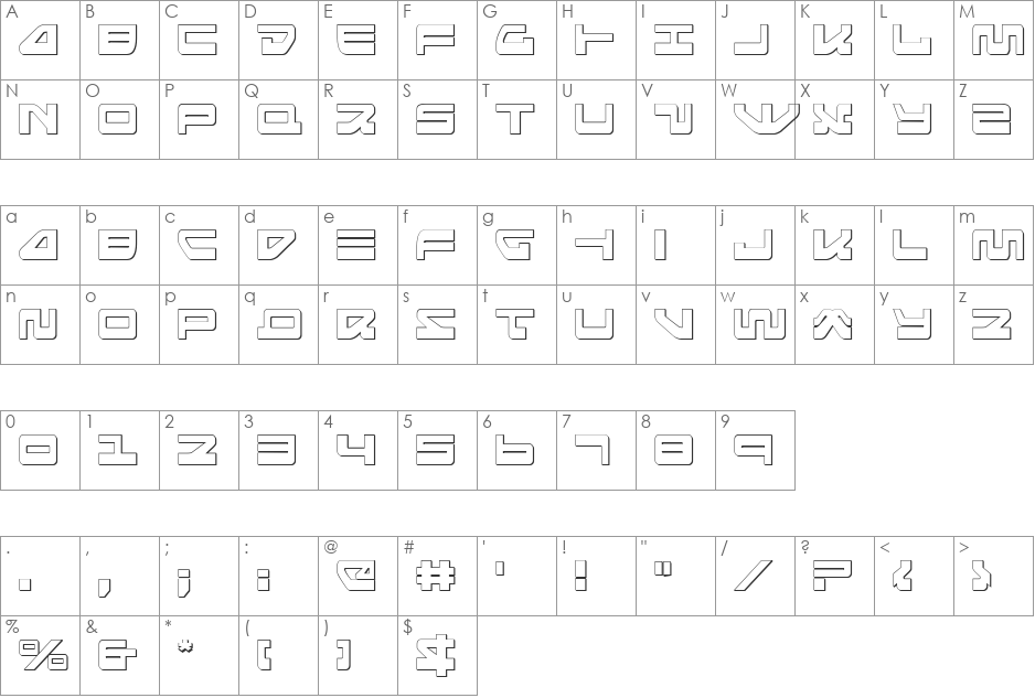 Searider Falcon 3D font character map preview