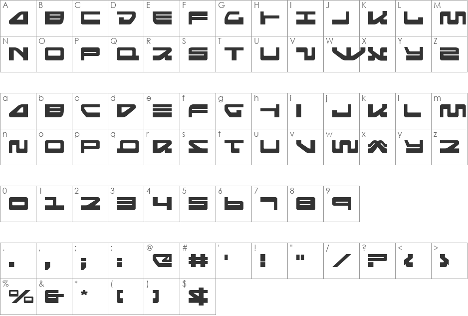 Searider Falcon Expanded font character map preview