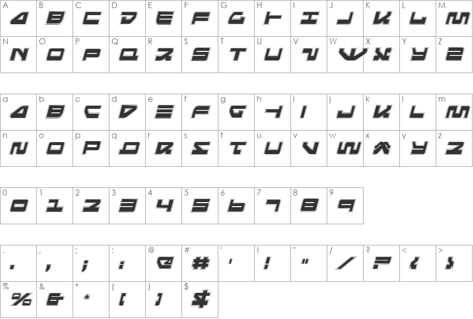 Searider Falcon Pro Italic font character map preview