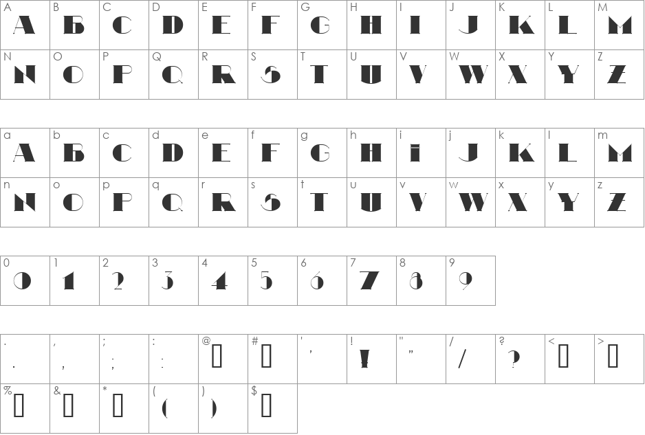 Searsucker font character map preview