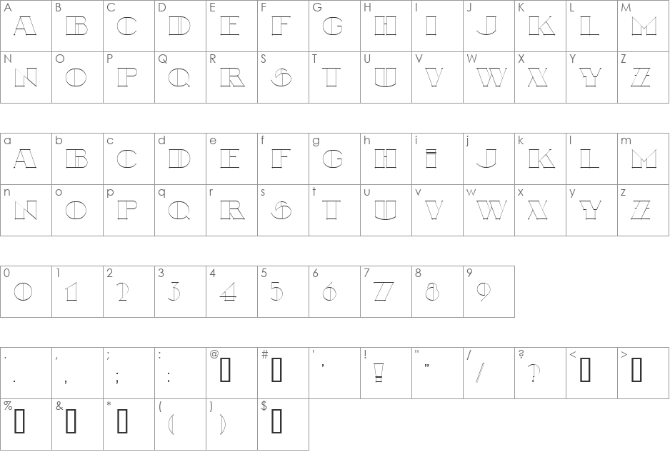 SearsuckerOutline font character map preview
