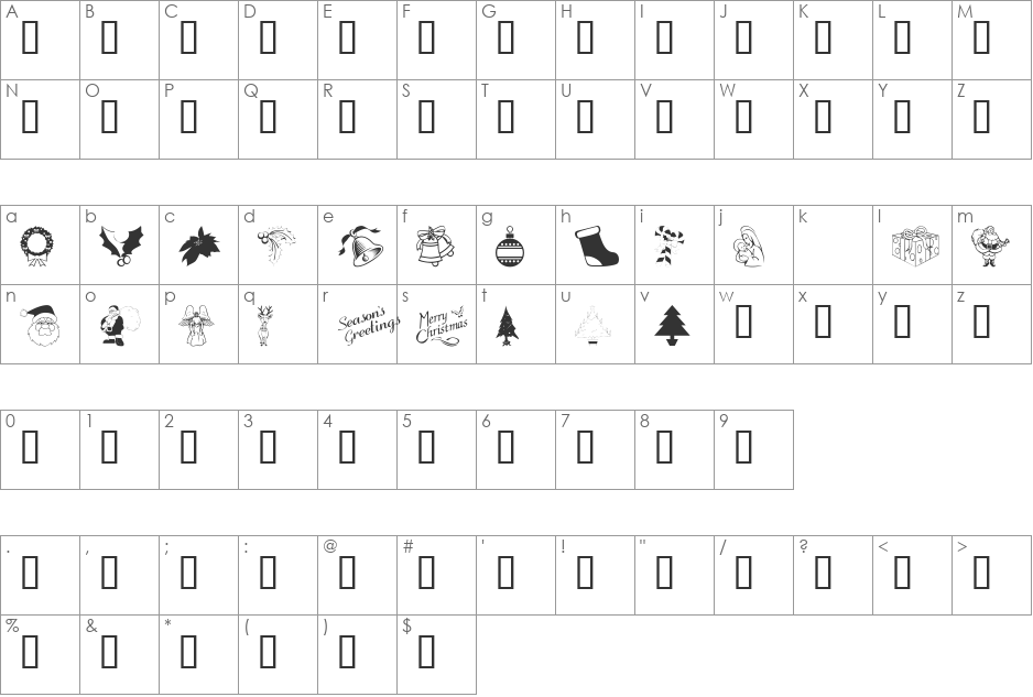 Season's Greetings font character map preview