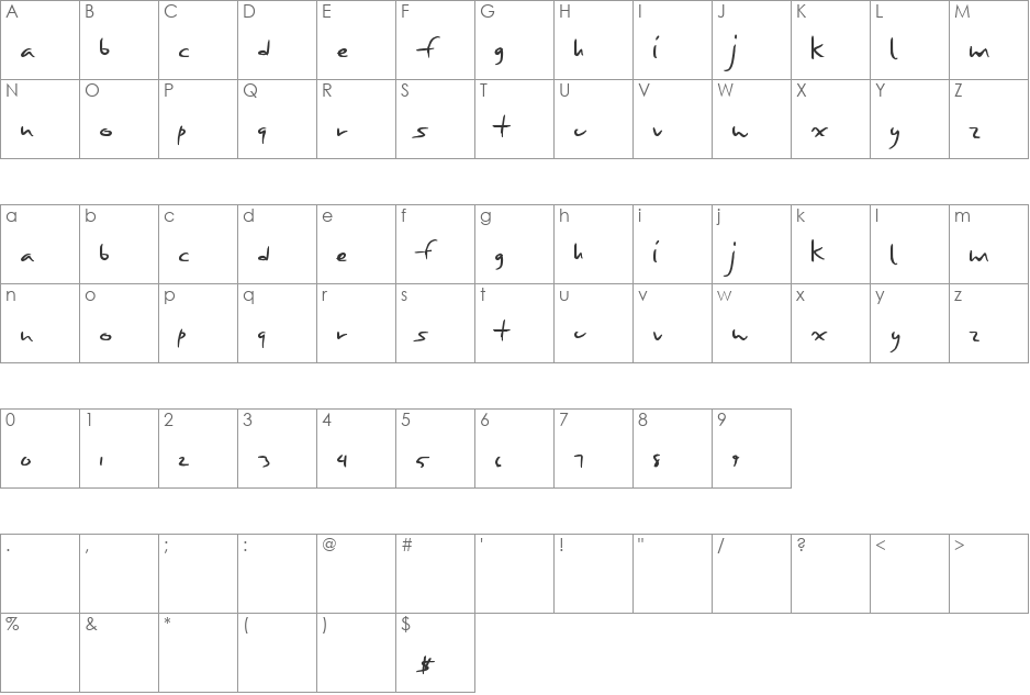 SeasonFourteen font character map preview