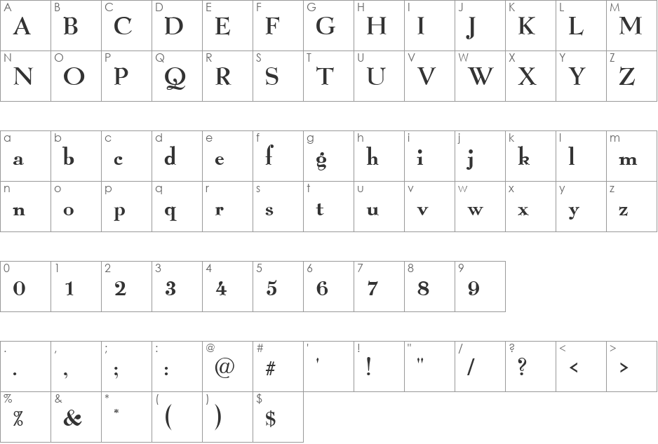 Seasons Of Wither 1 font character map preview