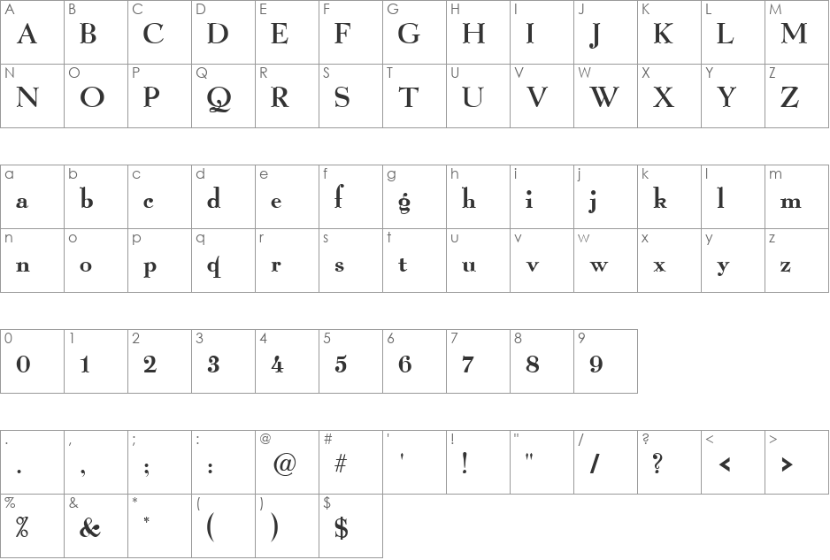 Seasons Of Wither 2 font character map preview