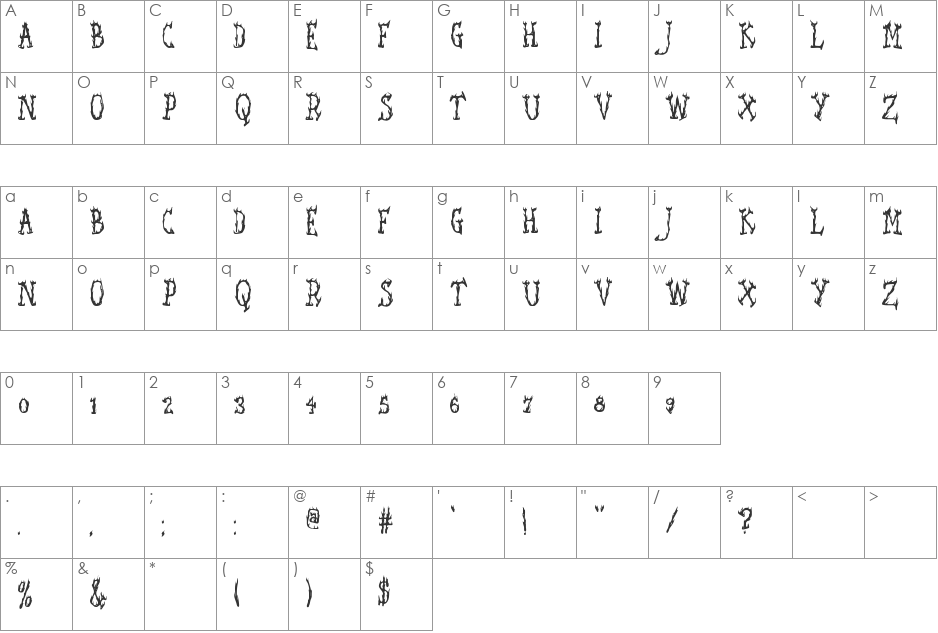 Seaweed Fire AOE font character map preview