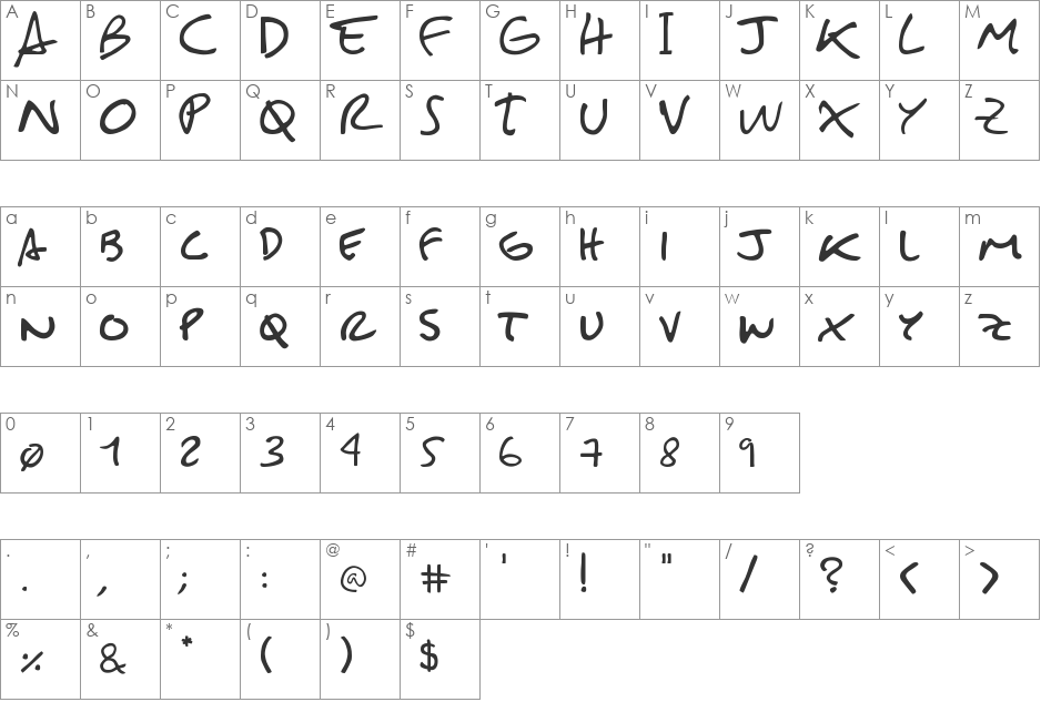Sebasti font character map preview